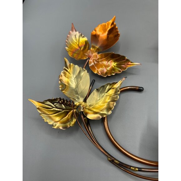 2 MCM Metal Ivy Leaf Wall Art Copper Brass 3D Decor Set 18" Hanging Bendable - Picture 6 of 7